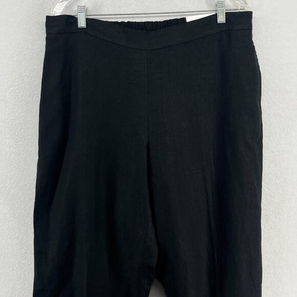 CHICOS Pants 2.5 14 Linen Crop Straight Leg Eyelet Hem Elastic Waist Black NEW - Picture 4 of 16